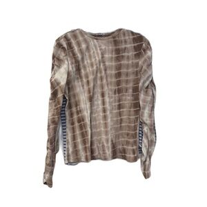Brown Long Sleeve  Ribbed Tee tie dye and blue white striped ribbed top bundle 2